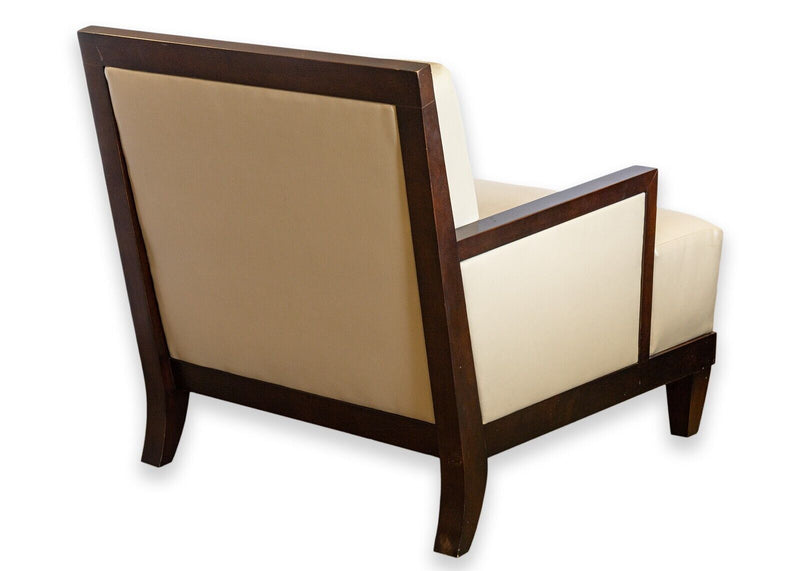 Pair of Barbara Barry for Baker Boxback Leather and Wood Accent Lounge Chairs