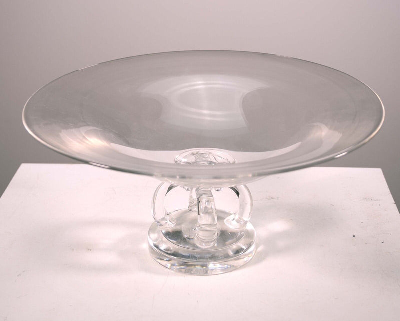 Steuben Scrolled Footed Tazza Pedestal Glass Bowl Mid Century Modern