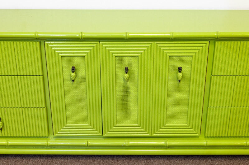 American of Martinsville Vintage MCM Lime Green Lacquer Dresser Credenza