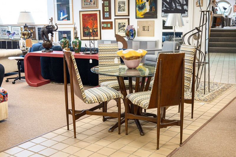 Kodawood Walnut Marble Glass Dinnette Table and 4 Walnut Bentwood Dining Chairs