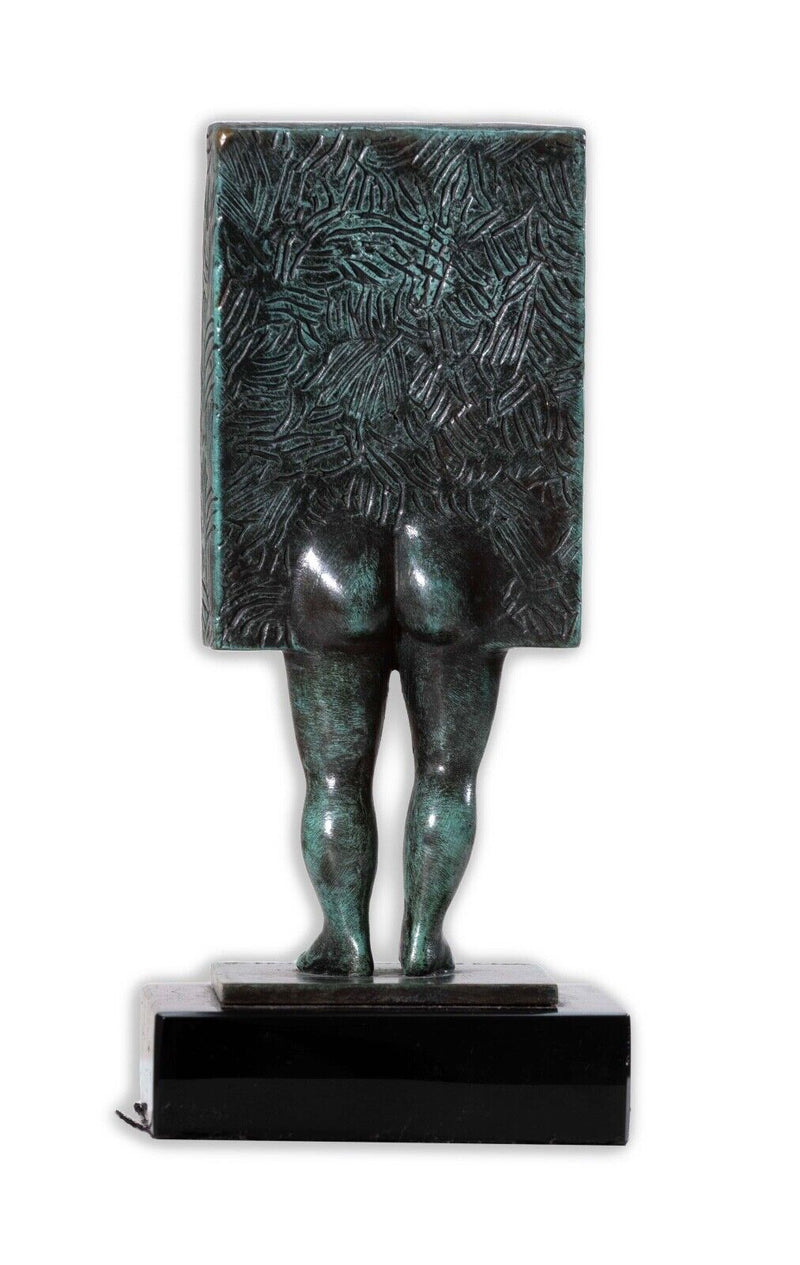 Sergio Bustamante Surrealist Square Figure Signed Contemporary Bronze Sculpture