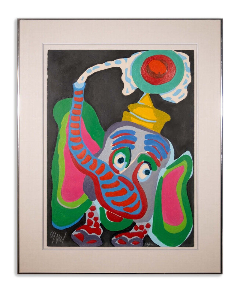 Karel Appel L'oeil du Cirque (Elephant) Signed Lithograph 58/130 Framed 1970s