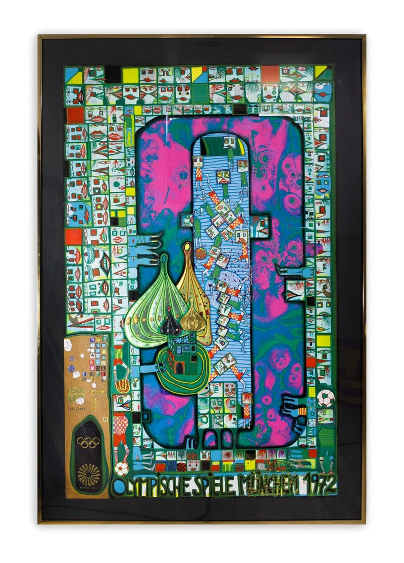 Fredensreich Hundertwasser Olympic Munich Gold Foil Silkscreen 1972 Framed