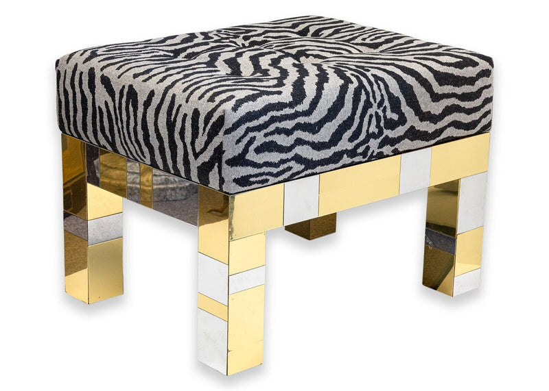 Original Paul Evans Cityscape Signed Ottoman Bench with Zebra Print Upholstery