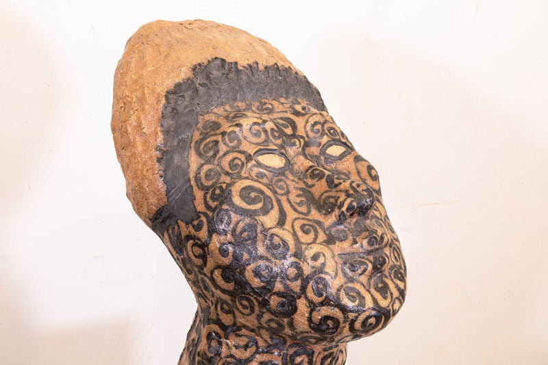 Fumio Takasugi Signed Modern Pair of Hand Painted Asian Head Ceramic Sculptures