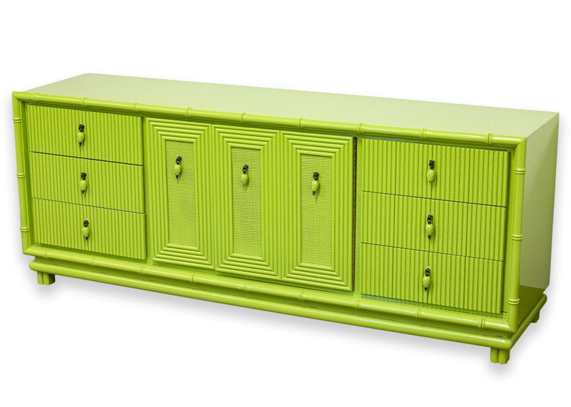 American of Martinsville Vintage MCM Lime Green Lacquer Dresser Credenza