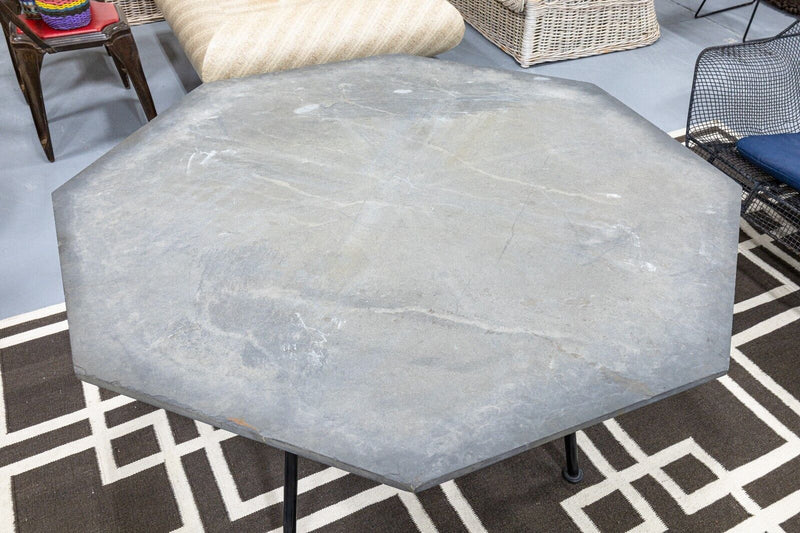 Woodard Wrought Iron Octagon Octagonal Patio Table with Grey Stone Table Top