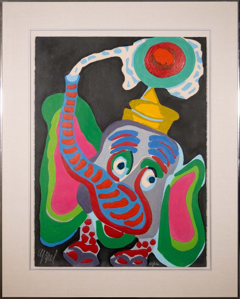 Karel Appel L'oeil du Cirque (Elephant) Signed Lithograph 58/130 Framed 1970s