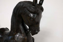 Vintage Chinese War Horse with Ornate Designs Patinated Bronze Metal Sculpture S