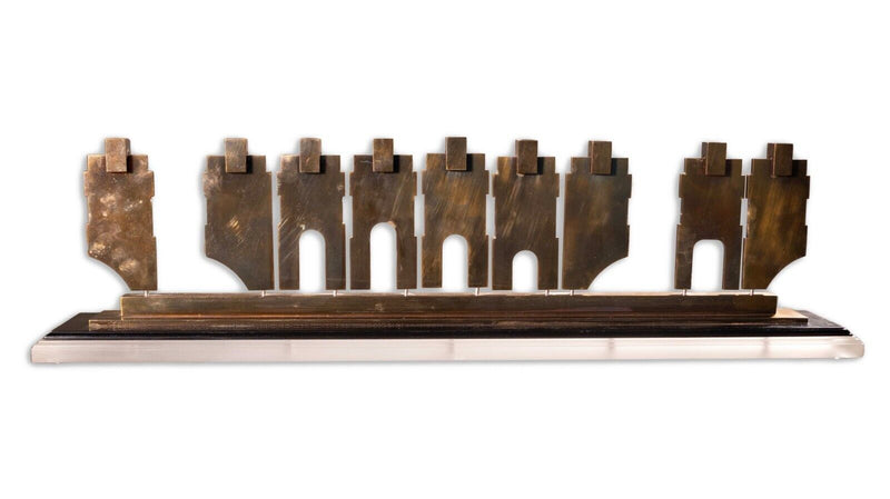 Michael Ende Signed Modern Brutalist Menorah Brass with Hinged Sections 1989