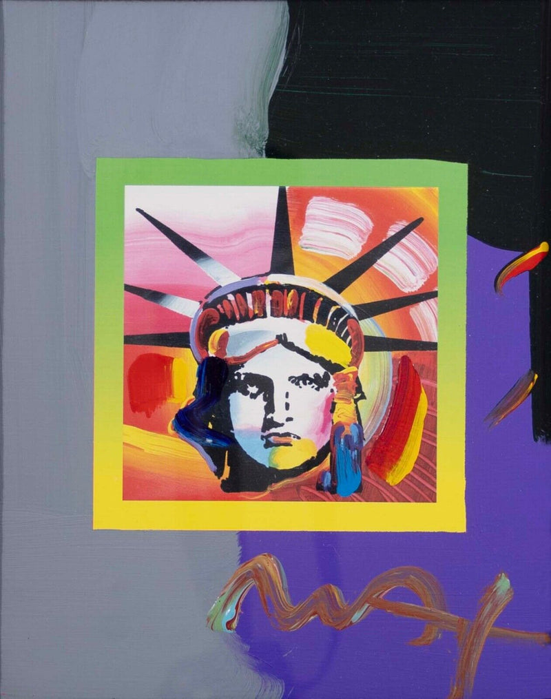 Peter Max Liberty Head II on Blends Signed Mixed Media on Paper Framed 2000s