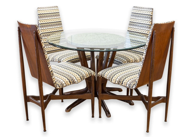 Kodawood Walnut Marble Glass Dinnette Table and 4 Walnut Bentwood Dining Chairs