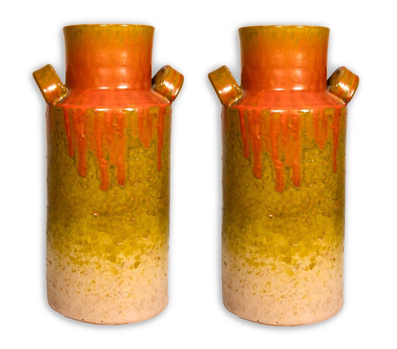 Ceramiche Toscane Italy Set of 3 Orange and Yellow Ceramic Vases 2 Large 1 Small