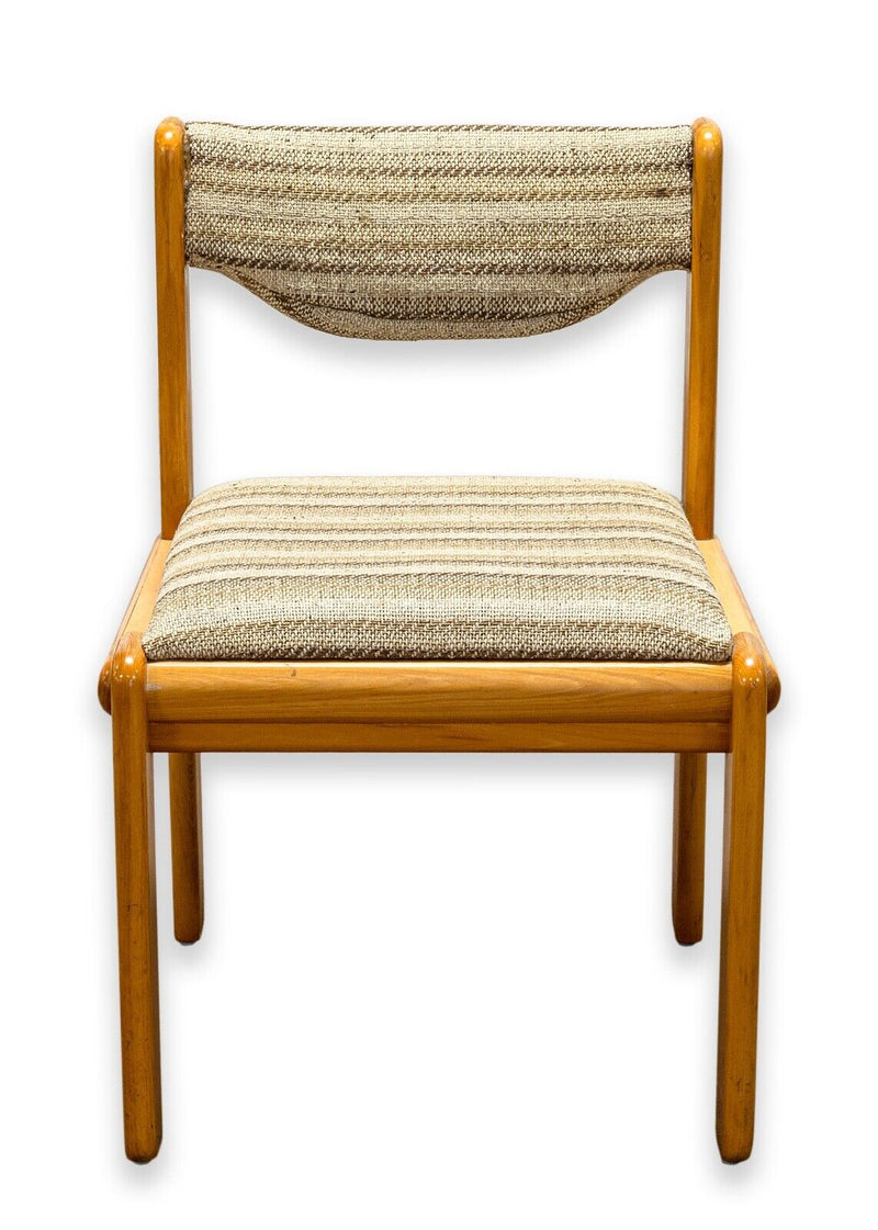 Ralph Rye for Thonet Solid Elm Side Chair with Brown Striped Upholstery Fabric