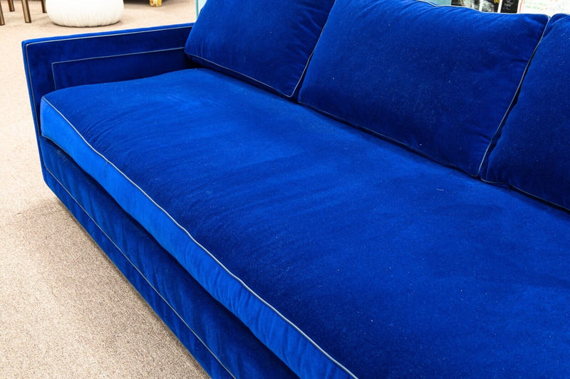 Custom Made Holly Hunt Deep Blue Velvet Fabric Contemporary Modern Sofa