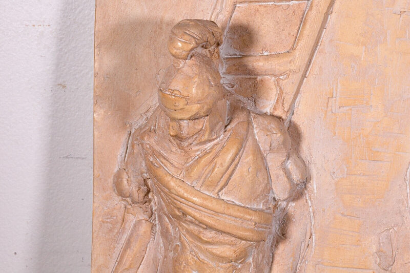 Sergio de Giusti Signed Bas Relief Figurative Religious Ceramic Sculpture 1985