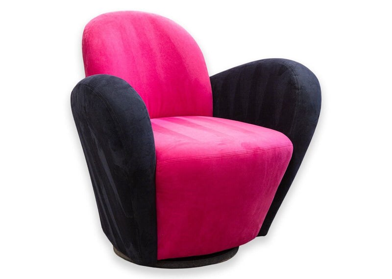 Pair of Michael Wolk "Miami" Postmodern 80s Pink and Black Swivel Accent Chairs