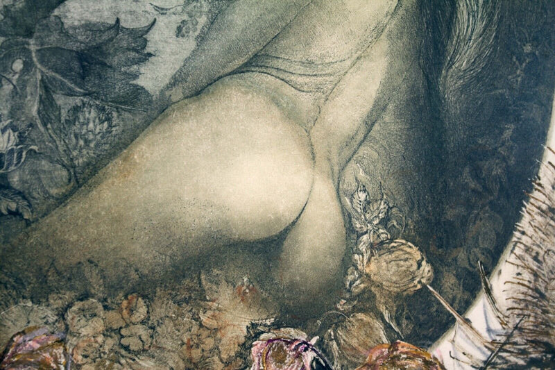 Barbara Rosiak Signed Aquatint Etching 8/30 Art Nouveau Inspired Nude Framed