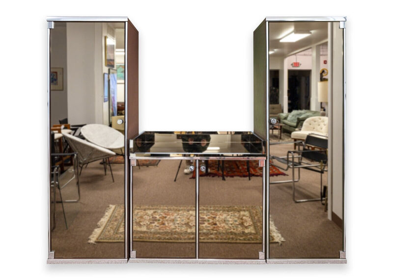 Set of 3 Smoked Mirror Chrome Cabinets by Guido Faleschini for Mariani and Pace