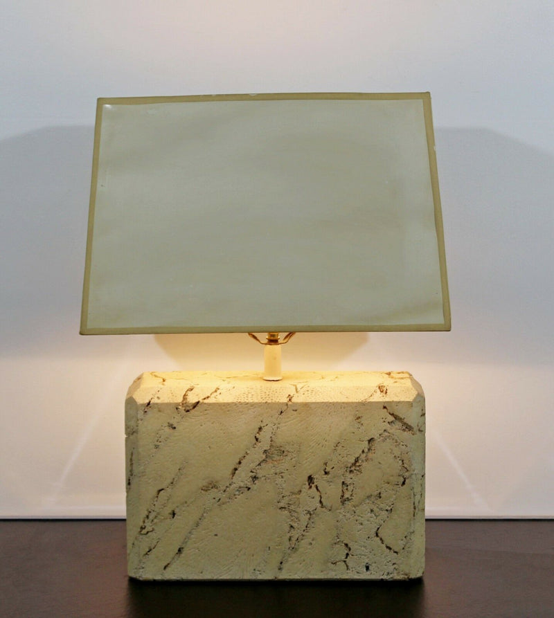 Mid Century Modern Travertine Fossil Stone Table Lamp 1970s Original Finial