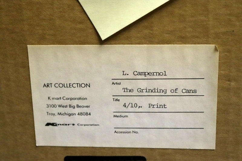 L Campernol The Grinding Cans Black & White Modern Serigraph