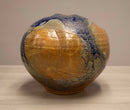 Mid Century Modern Glazed Studio Pottery Vessel Cobalt Blue with Earth Tones