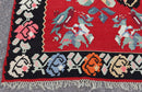 Mid Century Modern Kilim Wool Area Rug Red Hand Made in Turkey Floral Pattern