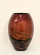 Vintage Iridescent Ceramic Vase Vessel Signed Figurative Motif