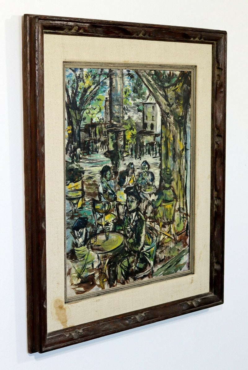 Mid Century Modern Framed Oil Painting Canvas Signed D. Demers European Cafe