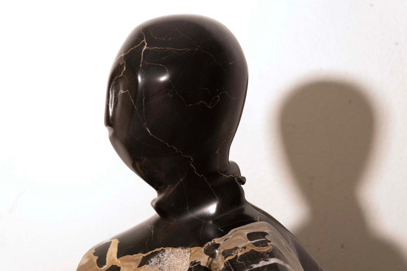 Contemporary Black Marble Abstract Figurative Sculpture on Base Signed Lora Ross