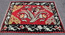 Mid Century Modern Kilim Wool Area Rug Red Hand Made in Turkey Floral Pattern