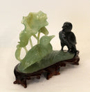 Vintage Carved Jade Birds on Wood Stand