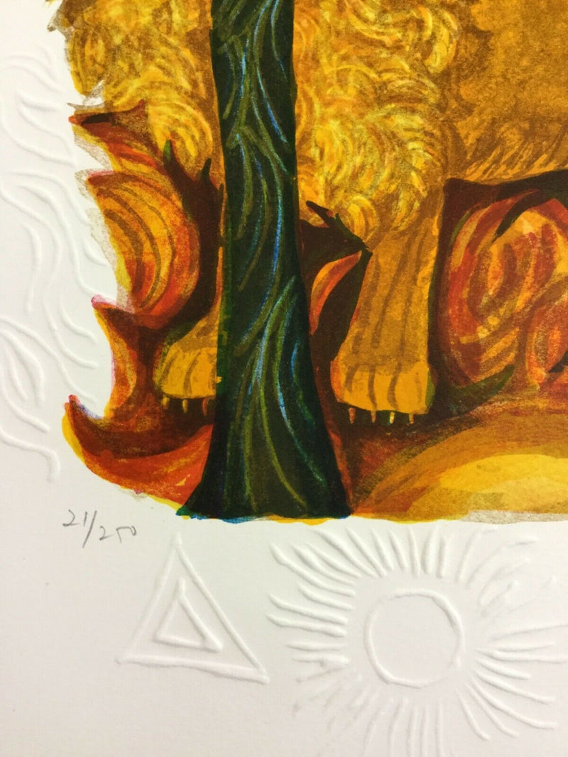 Mid Century Modern Unframed Leo Lion Judith Bledsoe Hand Signed Lithograph