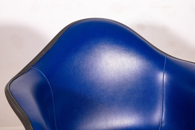Set of 4 Vintage Eames Herman Miller Molded Fiberglass Blue Leather Swivel Chair
