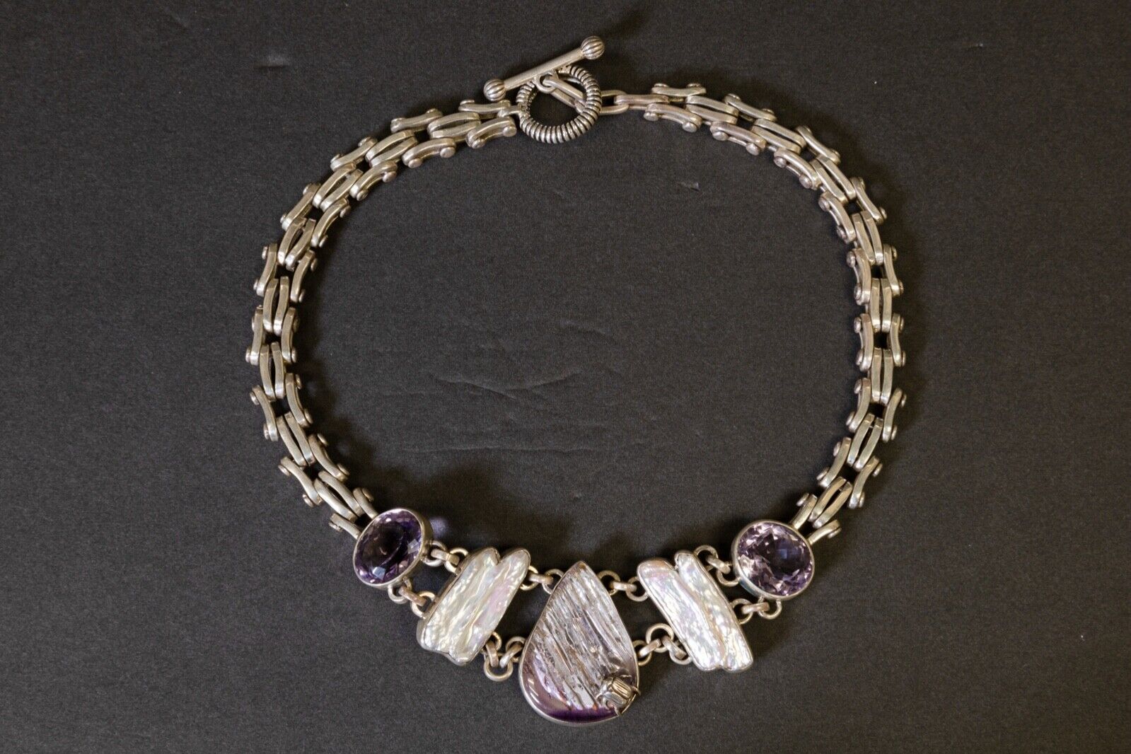 Stephen Dweck Purple Stone Sterling Silver Necklace and Bracelet