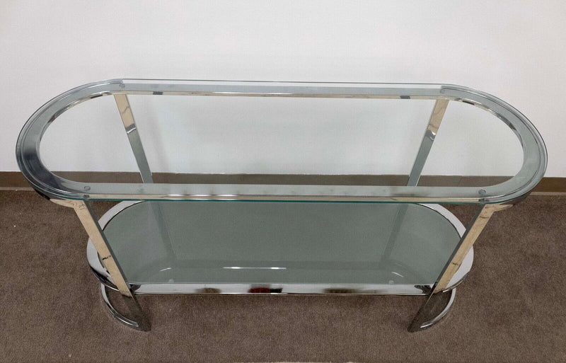 Glass & Curved Chrome Console Table Contemporary Modern