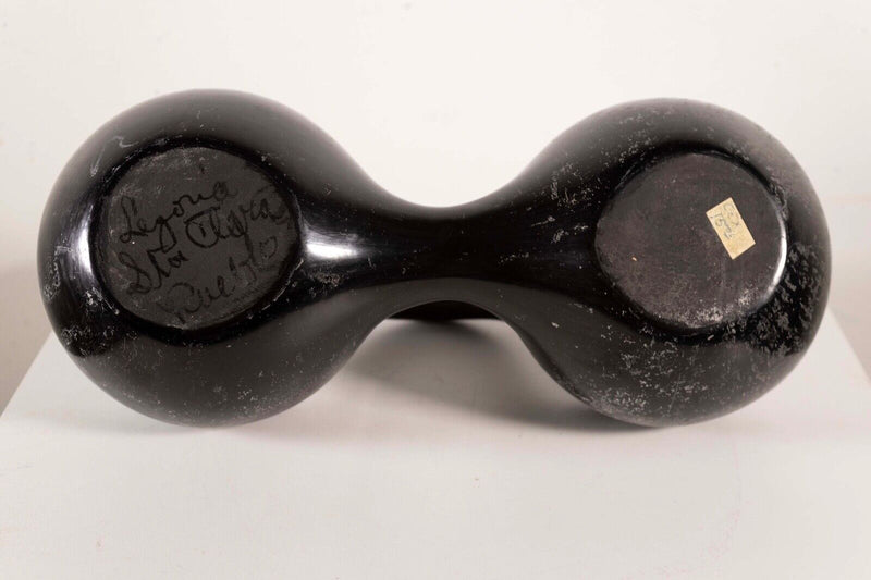 Santa Clara Pueblo Legoria Tafoya Signed Blackware Handled Double Bowl 1960s