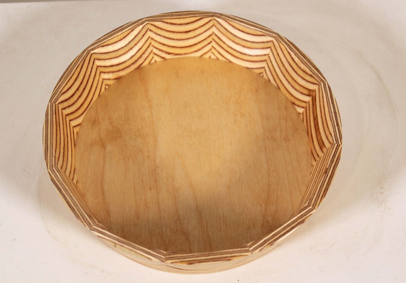 Mid Century Modern Plywood Circular Grain Design Handcrafted Bowl Signed