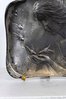 Art Nouveau Deco Antique Silver Plated Tray or Plaque Female Figure with Bird