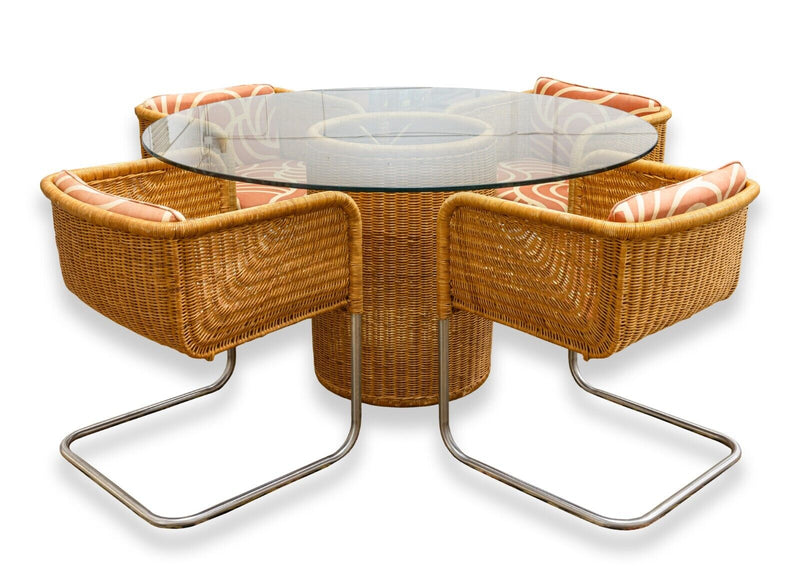Mid Century Modern Harvey Probber Wicker Dinette Set with 4 Basket Chairs