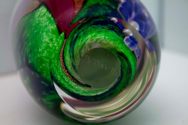Berry Davis Signed Contemporary Pink Purple Green Swirl Design Studio Art Glass