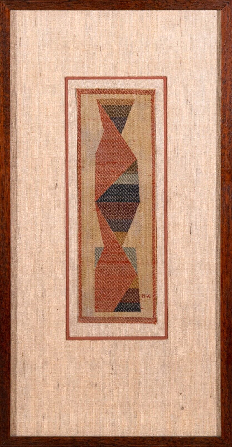 Boris Kroll Mid Century Modern Woven Fabric Monogram BK Signed Verso Framed 1965
