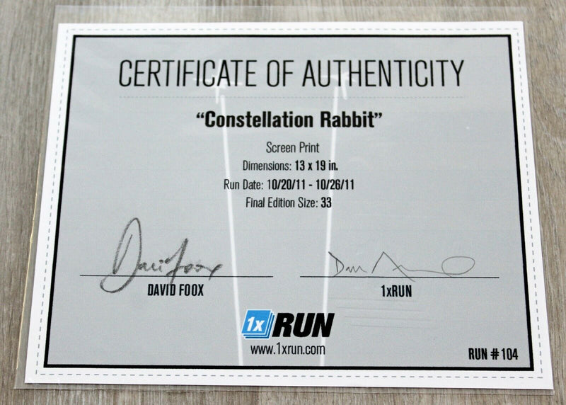 Contemporary Unframed David Foox Signed Silkscreen Constellation Rabbit 1/33 COA