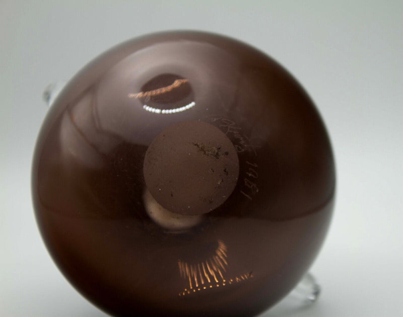 Andrew Kuntz Signed Brown with Clear Glass Swirl Design Studio Art Glass Vessel