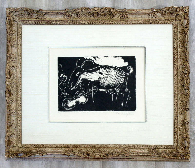 Ziege mit Geige a framed Woodcut by Marc Chagall signed and numbered   12/20