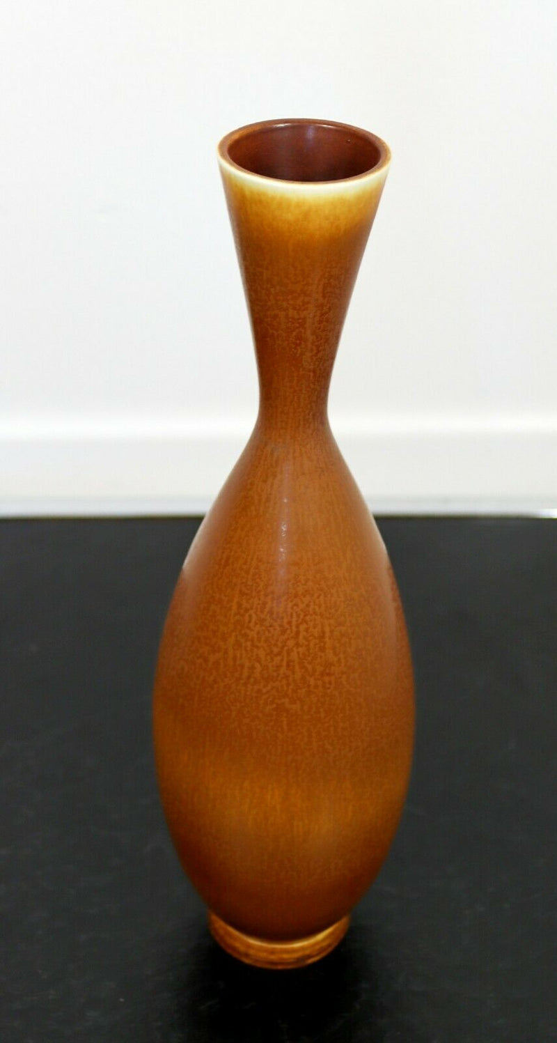 Mid Century Modern Ceramic Vase Signed Berndt Friberg Rusty Brown Hare Glaze 50s