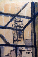 William S. Fanning Signed Architecture Through Window Modern Vintage Watercolor