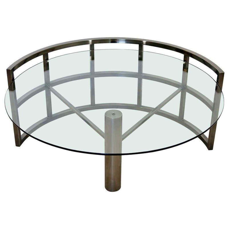 Contemporary Modern Brueton Style Asymmetrical Glass Gunmetal Coffee Table 1980s