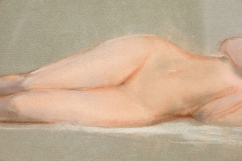Contemporary Impressionist Reclining Female Nude Signed Pastel Drawing on Paper