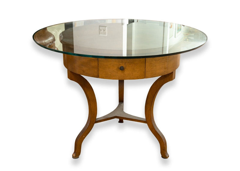 Vintage Cassard Chateau Original Wood and Glass Round Dintette Table